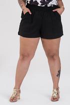Shorts Feminino Plus Size Eco Linho C/ Bolso e Elastico no Cós - Serena