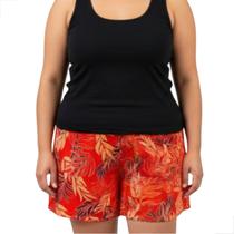 Shorts Feminino Plus Size Floral Poliéster Bermuda Casual