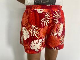 Shorts Feminino Plus Size Laranja Folhas