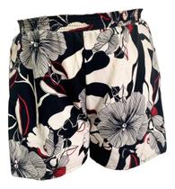 Shorts Feminino Plus Size Preto Flores branca