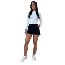 Shorts Feminino Sarja Com Elastano Bolso Faca Social Boy Fit