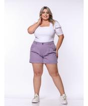 Shorts Feminino Sarja Plus Baggy Razon Jeans Lilás Shorts Feminino Sarja Plus Baggy Razon Jeans Lilás