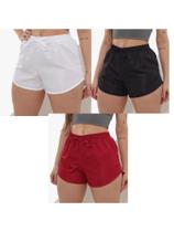 Shorts Feminino Tactel Kit com 3 pecas Caminhada Praia Academia Piscina