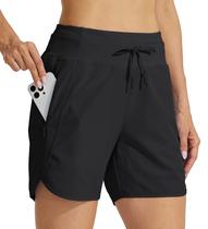 Shorts feminino Willit de secagem rápida com bolso de zíper, 5 polegadas, preto