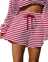 Shorts femininos AIHUKOCY, cintura baixa, listrados, pernas largas, algodão vermelho