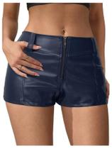 Shorts femininos BEAUDRM de couro PU Micro Mini de cintura baixa, azul