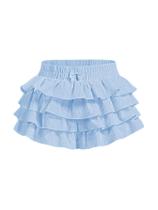 Shorts femininos BEAUDRM, guingão, babados de verão, azul claro