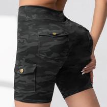 Shorts Femininos Camuflados Com Bolsos, Efeito Levanta Bumbum, Controle De Barriga, Ajuste Fino,