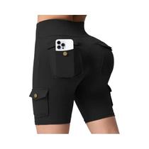 Shorts Femininos Camuflados Com Bolsos, Efeito Levanta Bumbum E Controle De Barriga Para Corrida Ao