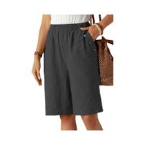 Shorts Femininos De Cintura Alta De 5 Polegadas Para O Verão, Cor Sólida, Perna Reta, Casual, Para