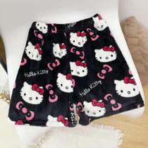Shorts Femininos De Cintura Alta Em Flanela Com Estampa Hello Kitty, Perna Larga, Casual De Verão, Shorts Femininos De Cintura Alta Em Flanela Com Estampa Hello Kitty, Perna Larga, Casual De Verão,