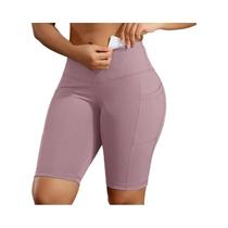Shorts Femininos De Cor Sólida Para Treino Com Efeito Levanta Bumbum, 3 Bolsos, Elástico, Para