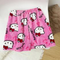 Shorts Femininos De Flanela De Cintura Alta Com Estampa De Hello Kitty Pernas Largas Verão Casual