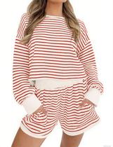 Shorts femininos de malha listrada Lounge Set MISSACTIVER, 2 peças Shorts femininos de malha listrada Lounge Set MISSACTIVER, 2 peças