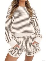 Shorts femininos de malha listrada Lounge Set MISSACTIVER, 2 peças Shorts femininos de malha listrada Lounge Set MISSACTIVER, 2 peças