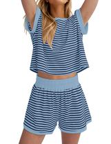 Shorts femininos de malha listrada Lounge Set MISSACTIVER, 2 peças Shorts femininos de malha listrada Lounge Set MISSACTIVER, 2 peças