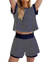 Shorts femininos de malha listrada Lounge Set MISSACTIVER, 2 peças Shorts femininos de malha listrada Lounge Set MISSACTIVER, 2 peças