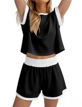 Shorts femininos de manga curta listrados de verão Lounge Set Burtell