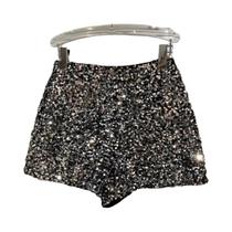 Shorts Femininos De Veludo Preto Com Lantejoulas Brilhantes De Cintura Alta Para Outono - Hot Pants