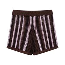 Shorts Femininos De Verão Listrados Com Renda, Mini Shorts De Malha Com Cintura Alta E Elástica, Shorts Femininos De Verão Listrados Com Renda, Mini Shorts De Malha Com Cintura Alta E Elástica,