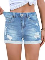 Shorts femininos FEKOAFE, jeans rasgados, elásticos, azul, tamanho M
