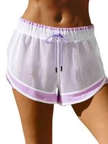 Shorts femininos Fisoew 2 em 1, correndo até a altura, brancos