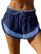 Shorts femininos Fisoew Athletic 2 em 1 Running High Split Blue
