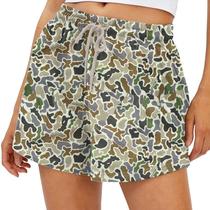 Shorts femininos HOCANDY, camuflagem, estampa de folha de ácer com bolsos