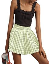 Shorts femininos Livtany com estampa de guingão, xadrez, cintura baixa Shorts femininos Livtany com estampa de guingão, xadrez, cintura baixa