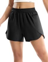 Shorts femininos MIER de corrida atlética de 10 cm com bolso com zíper, pretos