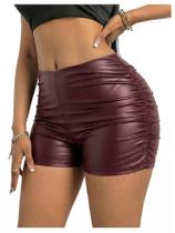 Shorts femininos Milumia franzidos em material sintético vermelho tamanho L Shorts femininos Milumia franzidos em material sintético vermelho tamanho L