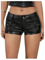 Shorts femininos Milumia Y2k Punk Star de material sintético pretos Shorts femininos Milumia Y2k Punk Star de material sintético pretos