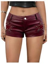 Shorts femininos Milumia Y2k Punk Star de material sintético vermelho bordô