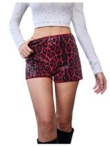Shorts femininos RoseSeek, leopardo, lantejoulas, cintura caída, bordô