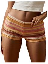 Shorts femininos RoseSeek, microlistrados, de crochê, amarelos Shorts femininos RoseSeek, microlistrados, de crochê, amarelos