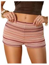 Shorts femininos SOLY HUX, tricotados, listrados, microcrochê, rosa praia