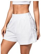 Shorts femininos Verdusa com laço e listras, cintura elástica, branco, tamanho L Shorts femininos Verdusa com laço e listras, cintura elástica, branco, tamanho L