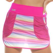 Shorts Fitness com Sobreposição Saia Abaulada Tie Dye e Rosa Pink