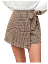 Shorts Floerns Houndstooth Print de cintura alta assimétrica
