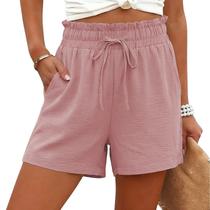Shorts GaoCold Linen de cintura alta e perna larga para mulheres rosa XXL Shorts GaoCold Linen de cintura alta e perna larga para mulheres rosa XXL