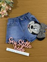 Shorts infantil Animê Jeans Minnie com Laço Disney Shorts infantil Animê Jeans Minnie com Laço Disney