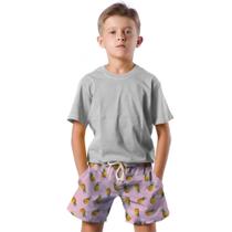 Shorts Infantil Bermuda Calção Praia Verão Abacaxi Cartoon Arte Amarelo 680
