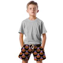 Shorts Infantil Bermuda Calção Praia Verão Abóbora Cartoon Halloween Laranja 731