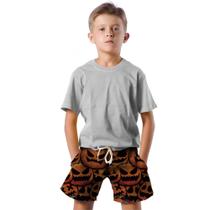 Shorts Infantil Bermuda Calção Praia Verão Abóbora Terror Dark 118 Shorts Infantil Bermuda Calção Praia Verão Abóbora Terror Dark 118