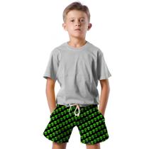 Shorts Infantil Bermuda Calção Praia Verão Aliem Verde Cartoon 332