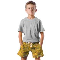Shorts Infantil Bermuda Calção Praia Verão Arte Dog Cachorro Amarelo 153