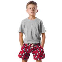 Shorts Infantil Bermuda Calção Praia Verão Bones Ossos Cartoon White 108