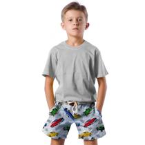 Shorts Infantil Bermuda Calção Praia Verão Carros Retro Antigo Colorido 488