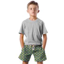 Shorts Infantil Bermuda Calção Praia Verão Cartoon Pássaro Amarelo Arte 130
