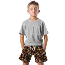 Shorts Infantil Bermuda Calção Praia Verão Cogumelo Outono Arte 213